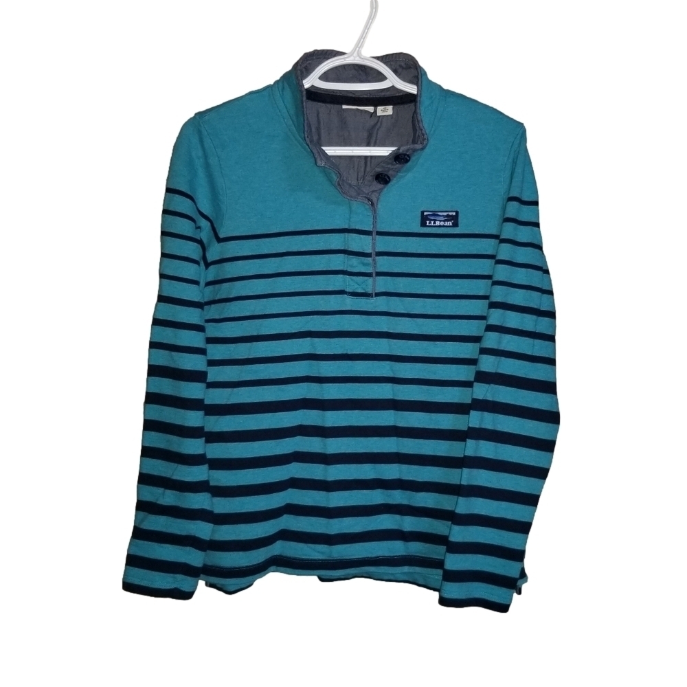 L.L. Bean Striped Pullover Rugby Henley Long Sleeve Sweater Size Med Reg 501241